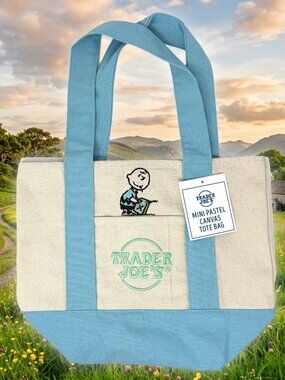 Trader Joe's Mini Blue Easter Tote Bag - Banksy Inspired Custom Embroidered